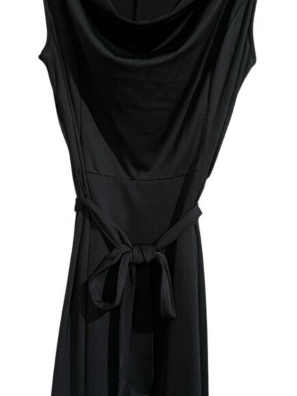 Women's Black Sleeveless Flattering Cowl Neck Midi Dress Self Tie Belt Size M - Picture 10 of 16